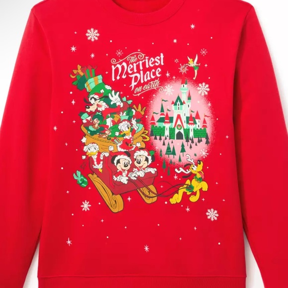 Disney Red Holiday Sweatshirt with Mickey and Friends